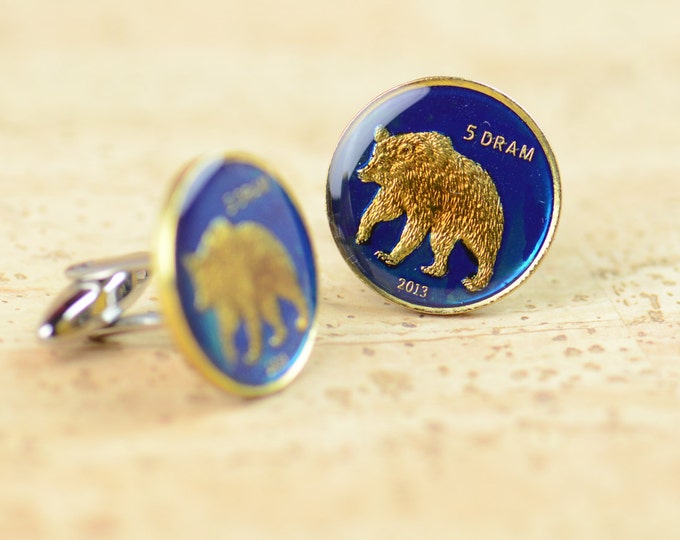 Cufflinks Coins Nagorno Karabakh Bear Coin Collector Gifts,Dad Coin Gift,Upcycled,mens gift accessories jewelry