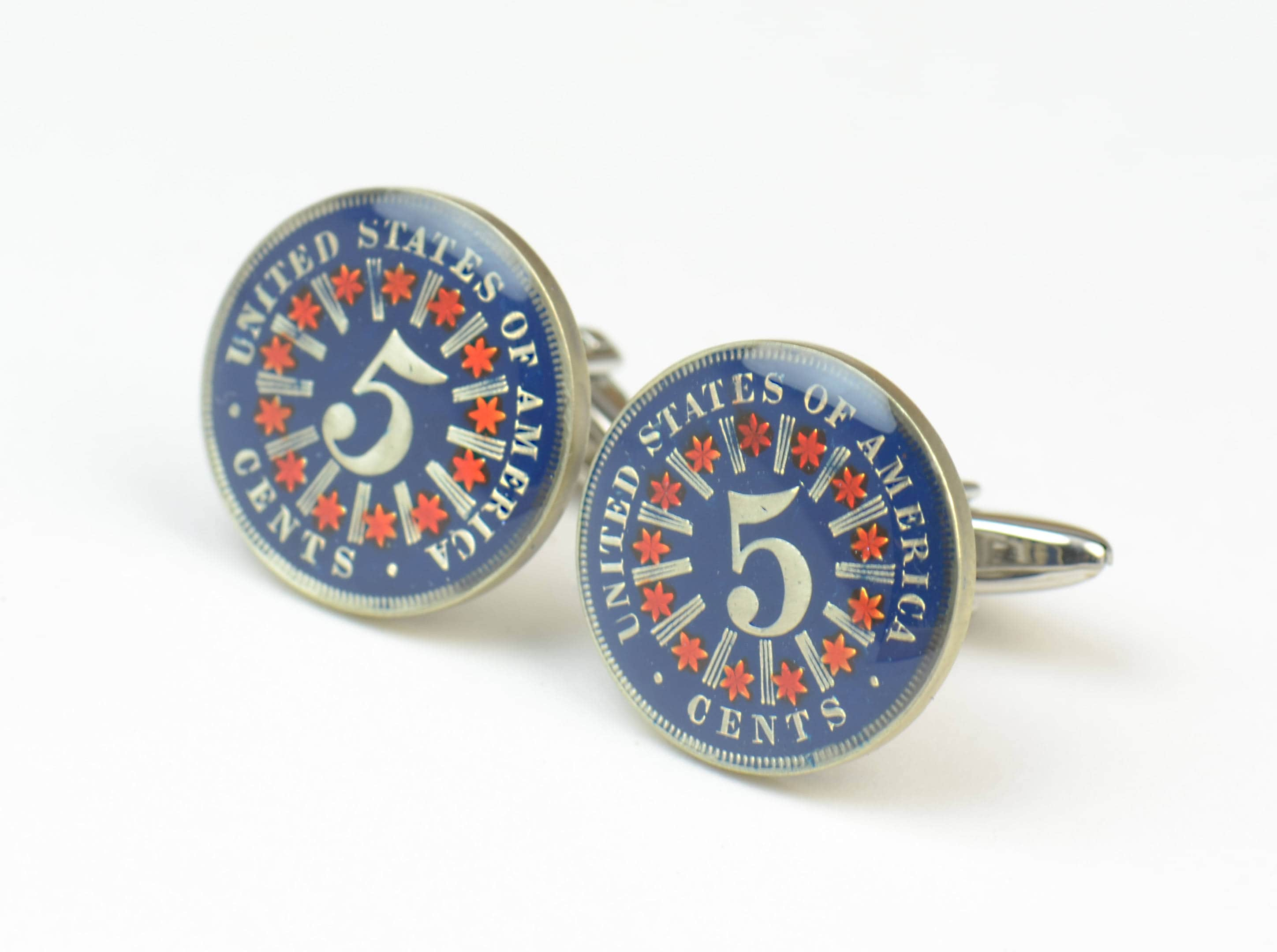 5 cent Coin US Cufflinks.Replica Coin from XIX century