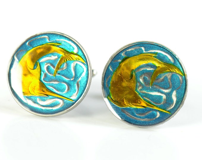 Cufflinks Singapore enamel Swordfish Coin Collector Gifts,Dad Coin Gift,Upcycled,mens gift accessories jewelry