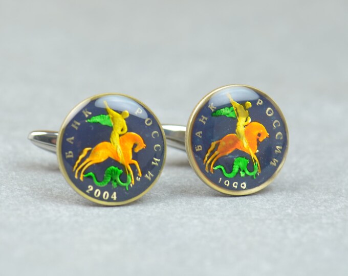 Enamel  Cufflinks-Russia  Coin Coin Collector Gifts,Dad Coin Gift,Upcycled,mens gift accessories jewelry