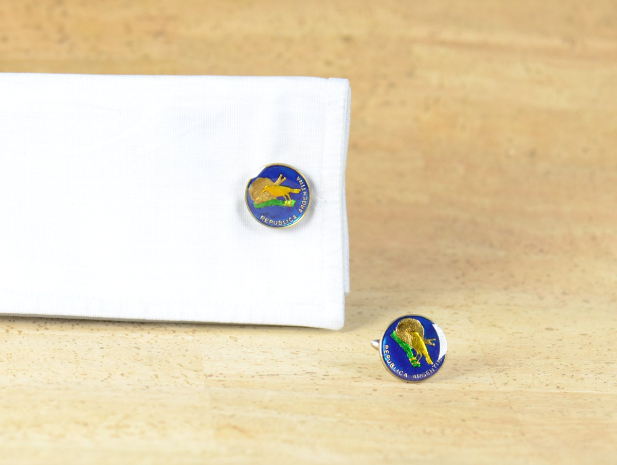 Enamel  Cufflinks Argentina coin-5 pesos Coin Collector Gifts,Dad Coin Gift,Upcycled,mens gift accessories jewelry
