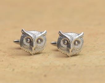 Owl Sterling Silver Cufflinks - Wildlife Theme Mens Jewelry - Artisan Crafted Design,  , Groom Gift