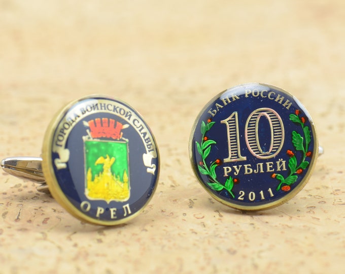 Enamel Cufflinks-Russia  Coin Coin Collector Gifts,Dad Coin Gift,Upcycled,mens gift accessories jewelry
