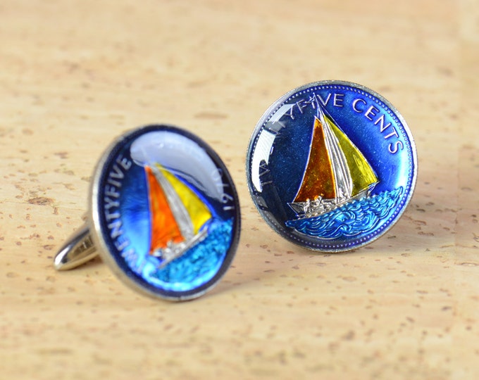 Cufflinks Bahamas  coin Coin Collector Gifts,Dad Coin Gift,Upcycled,mens gift accessories jewelry