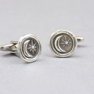 Moon Star sterling silver cufflinks.Men accessories,Cuff links-Stainless universe galaxy physics moon shot star