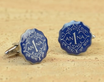 Enamel  Cufflinks-India Coin Coin Collector Gifts,Dad Coin Gift,Upcycled,mens gift accessories jewelry