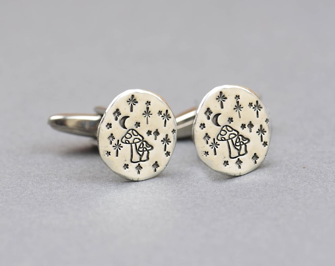 Mushroom Fungi sterling silver cufflinks.Men accessories,Cuff links.Magical cuff links