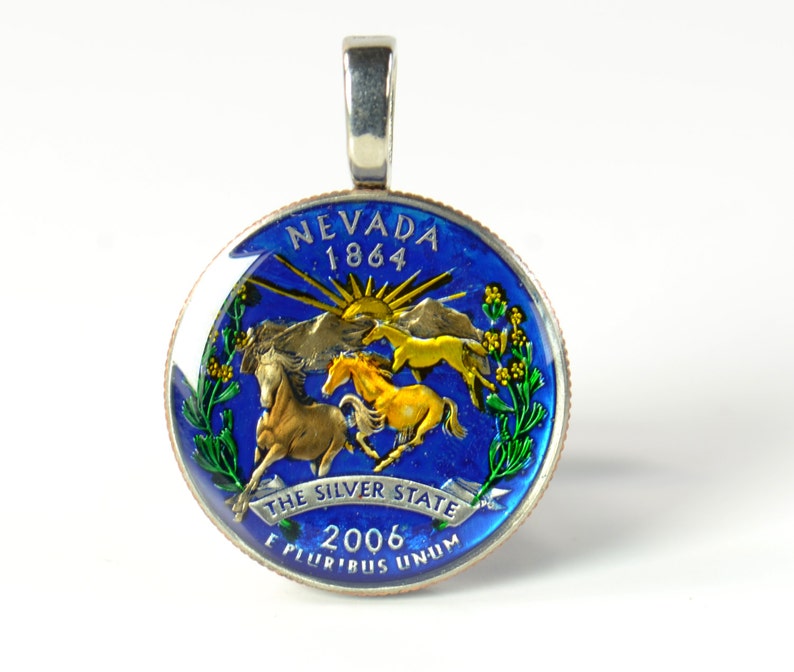 Nevada Horses Coin jewelry. Necklace . Coin pendant. Mens