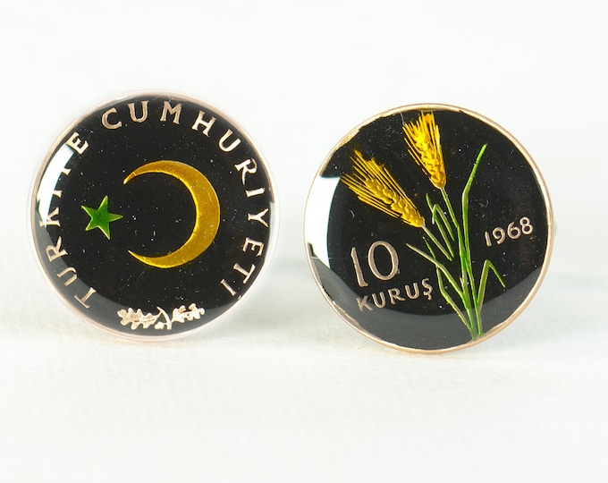 Cufflinks Turkey enamel Coin Coin Collector Gifts,Dad Coin Gift,Upcycled,mens gift accessories jewelry