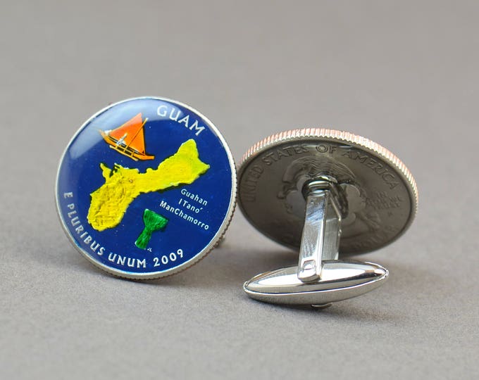 Cufflinks Guam Quarter. Enamelled cuff links.Stainless steel leg.Coin cufflinks.USA