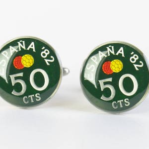 Cufflinks Football Enamel Coin-Gemelos peseta Spain Coin Collector Gifts,Dad Coin Gift,Upcycled,mens gift accessories jewelry