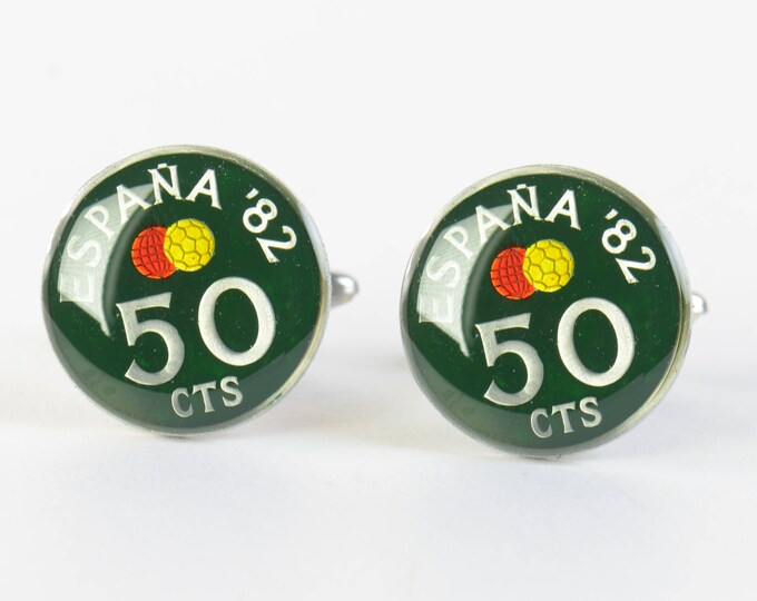 Cufflinks Football Enamel Coin-Gemelos peseta Spain Coin Collector Gifts,Dad Coin Gift,Upcycled,mens gift accessories jewelry