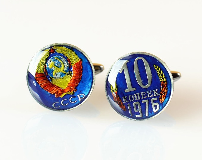 Enamel Cufflinks-Russia Coin Coin Collector Gifts,Dad Coin Gift,Upcycled,mens gift accessories jewelry URSS USSR CCCP