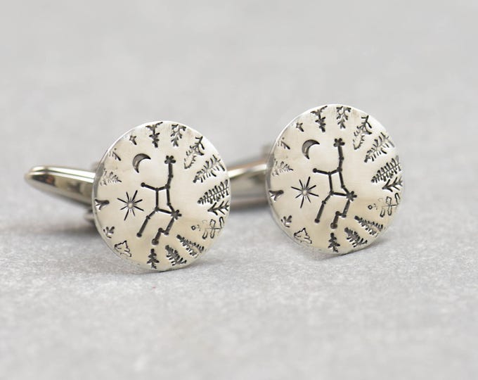 Zodiac Constellation sterling silver cufflinks, Horoscope Constellation. Men accessories,Cuff links Great Bear stars.Mountain.Camping