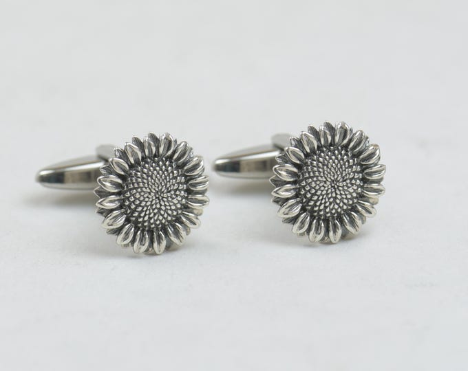 Sterling silver Sunflower cufflinks.Men accessories,Cuff links- Sunflower lovers.Floral cufflinks .Mens gift