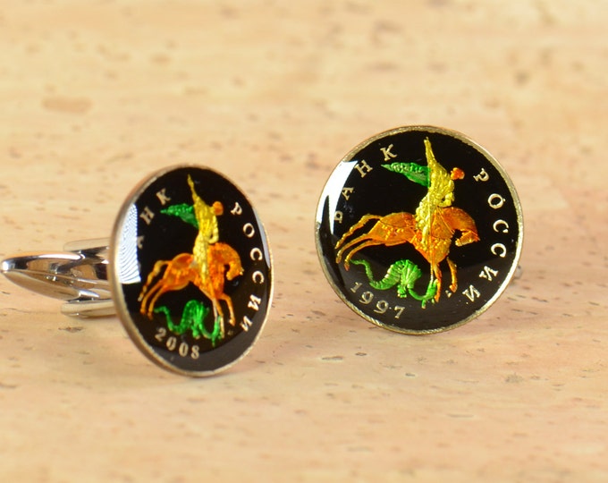 Enamel  Cufflinks-Russia  Coin Coin Collector Gifts,Dad Coin Gift,Upcycled,mens gift accessories jewelry