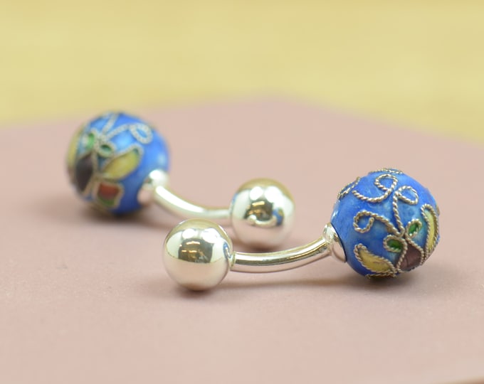 Cufflinks made with a cloisonne enamel piece and sterling silver prong.Men or women accessories- Japanese