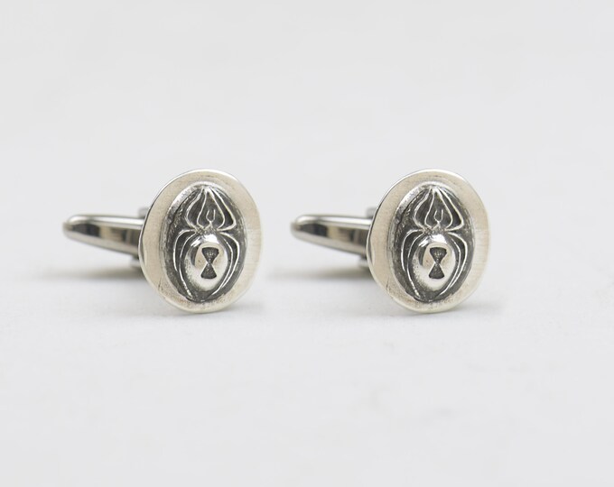 Spider sterling silver cufflinks.Men accessories,Stainless steel, Halloween Cufflinks.Spiderweb.Black Widow spider cufflinks