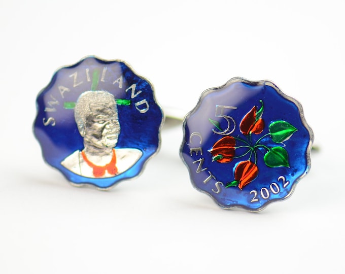 Cufflinks Swaziland enamel Coin Coin Collector Gifts,Dad Coin Gift,Upcycled,mens gift accessories jewelry