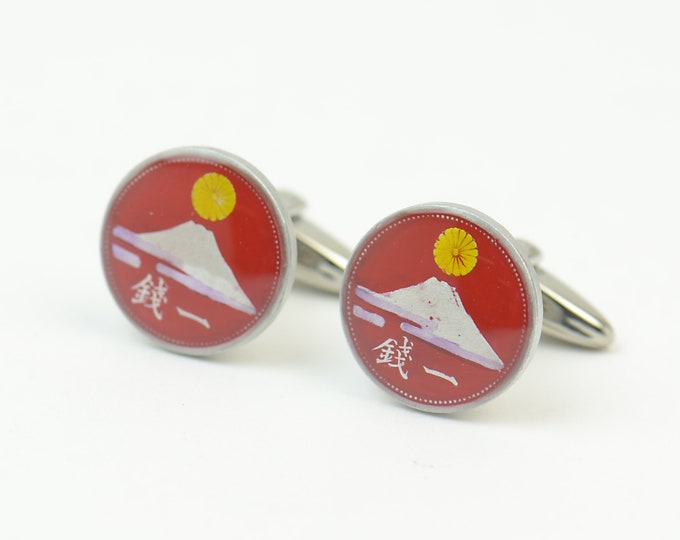 Cufflinks Coins Japan Fuji Mountain Coin Collector Gifts,Dad Coin Gift,Upcycled,mens gift accessories jewelry