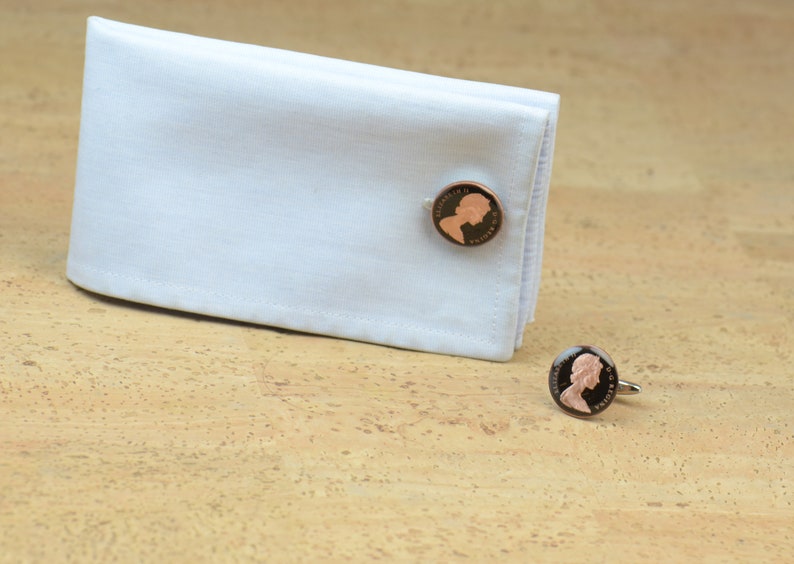 Coin Penny Painted Cufflinks United Kingdom.Great Britain.Queen Elizabeth