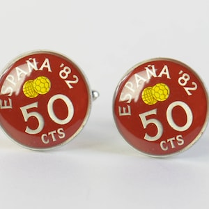 Cufflinks Football Enamel Coin-Gemelos peseta Spain.Mens gift cuff links accessories