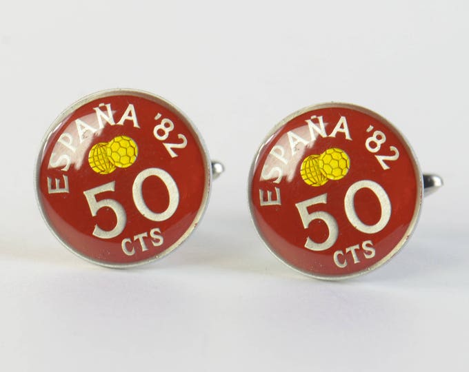 Cufflinks Football Enamel Coin-Gemelos peseta Spain.Mens gift cuff links accessories