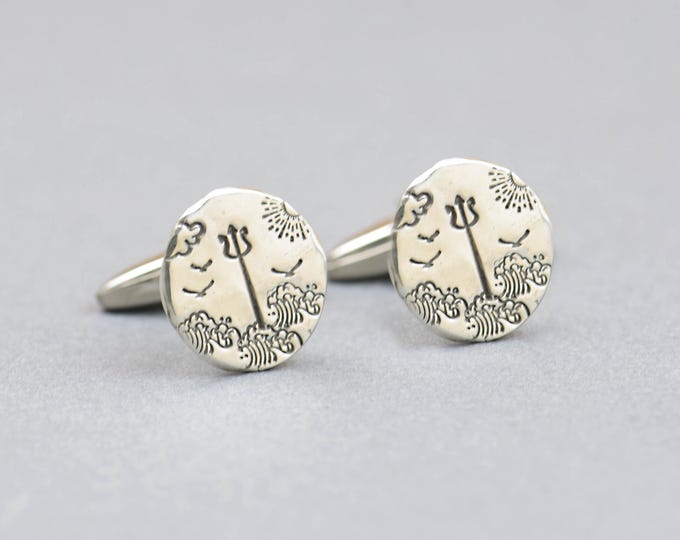 Neptune Trident sterling silver cufflinks.Men accessories,Sterling silver and Stainless steel.Sailing cufflinks.Sea lovers. Beach cufflinks