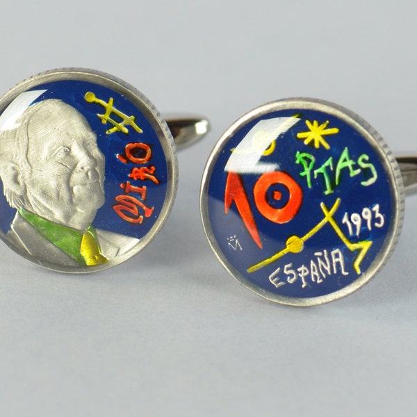 Joan Miró 10 Pesetas Cufflinks coins.Barcelona Coin Collector Gifts,Dad Coin Gift,Upcycled,mens gift accessories jewelry
