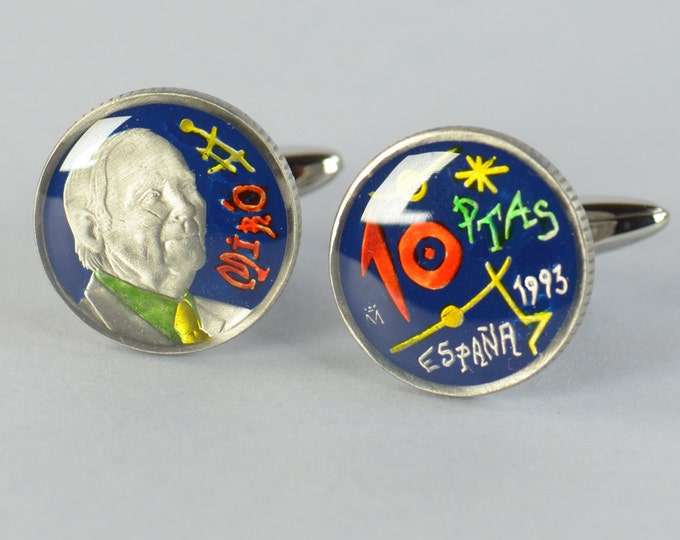 Joan Miró 10 Pesetas Cufflinks coins.Barcelona Coin Collector Gifts,Dad Coin Gift,Upcycled,mens gift accessories jewelry
