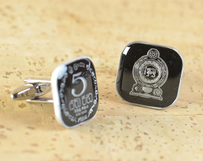 Enamel  Cufflinks- Sri Lanka Coin Coin Collector Gifts,Dad Coin Gift,Upcycled,mens gift accessories jewelry