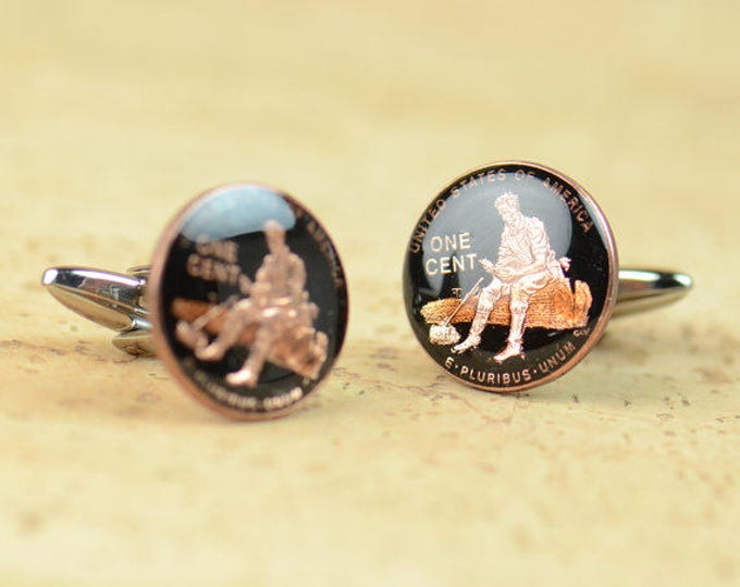 Coin cufflinks - US 1 cent coin Coin Collector Gifts,Dad Coin Gift,Upcycled,mens gift accessories jewelry