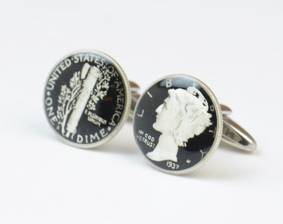 Cufflinks mercury silver dime coin United States Coin Collector Gifts,Dad  Coin Gift,Upcycled,mens gift accessories jewelry