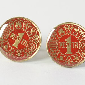 Cufflinks coins  peseta Spain.red cufflinks.Gifts for men.Spanish coin