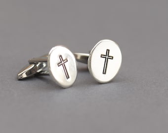 Jesus Cufflinks Men Faith-Inspired Accessories, Sterling Silver Cross  , Formal Wear, Gift For Godfather