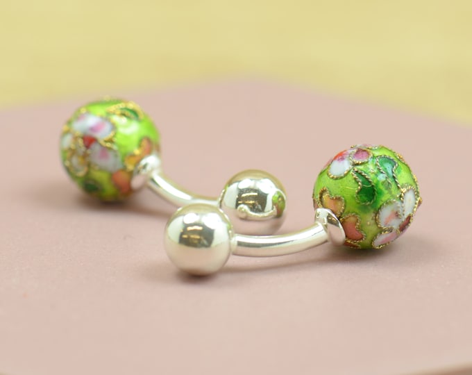 Cufflinks made with a cloisonne enamel piece and sterling silver prong.Men or women accessories- Japanese