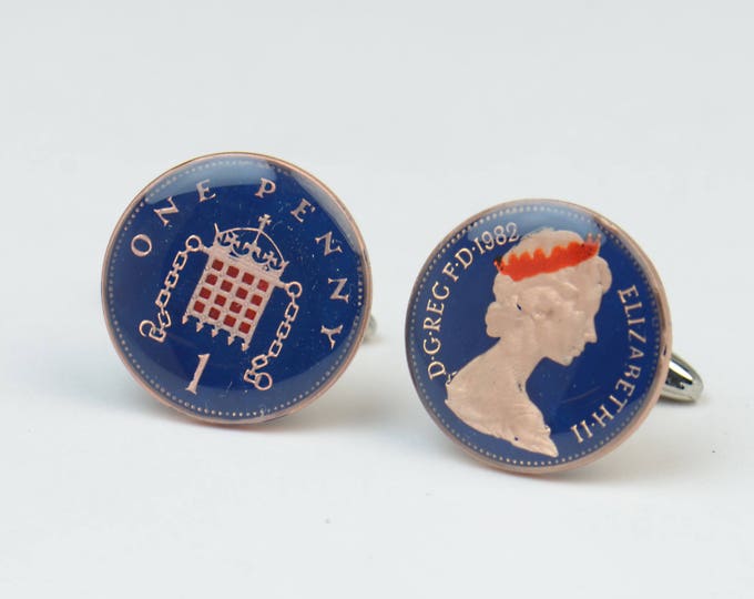Coin Penny Cufflinks United Kingdom.Great Britain Coin Collector Gift,Dad Coin Gift,Upcycled,mens gift accessories Queen Elizabeth II
