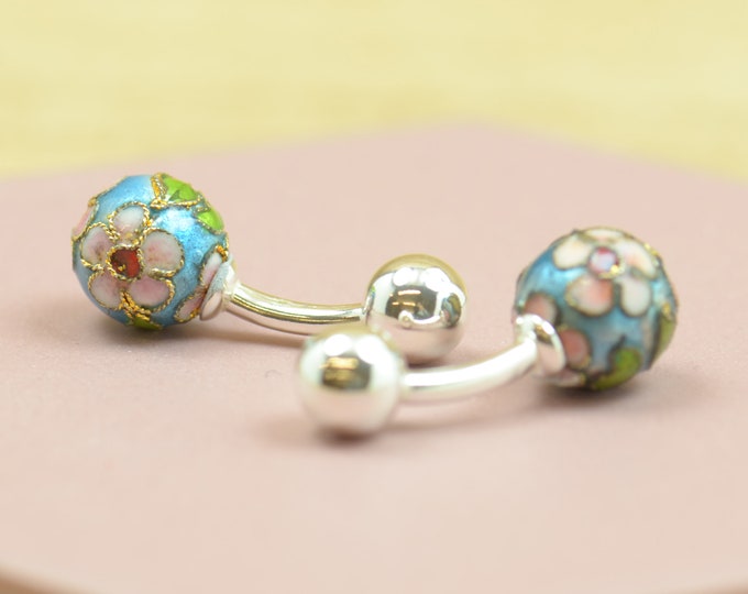 Cufflinks made with a cloisonne enamel piece and sterling silver prong.Men or women accessories- Japanese
