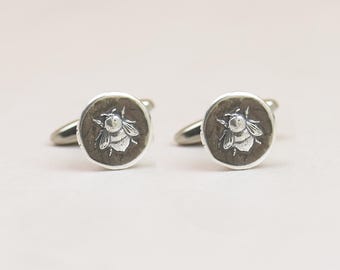 Bee Keeper Cufflinks Sterling Silver - Handmade Men Accessories Jewelry -  , Beekeeper Gift, Groom Wedding