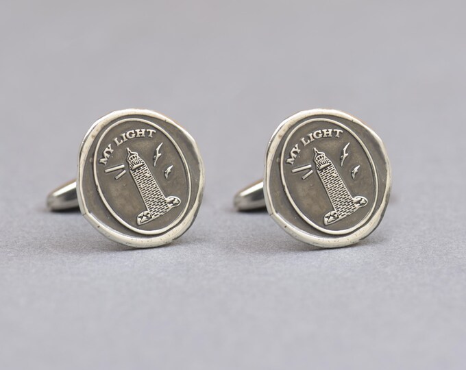 Sterling silver Lighthouse cufflinks.Artisan handmade cufflinks .Ancient jewelry.Birds Cufflinks,bird lovers, freedom, sea cufflinks,sealing