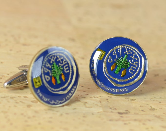 Israel cufflinks enamel Coin Coin Collector Gifts,Dad Coin Gift,Upcycled,mens gift accessories jewelry