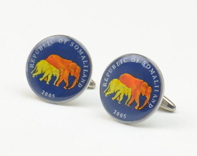 Somaliland Elephant Cufflinks Coin Collector Gifts,Dad Coin Gift,Upcycled,mens gift accessories jewelry