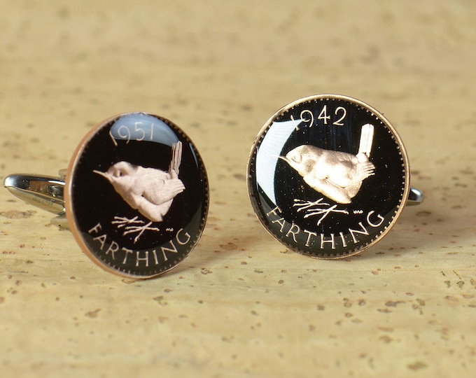 Farthing Bird Coin Cufflinks.United Kingdom.Great Britain Coin Collector Gifts,Dad Coin Gift,Upcycled,mens gift accessories jewelry