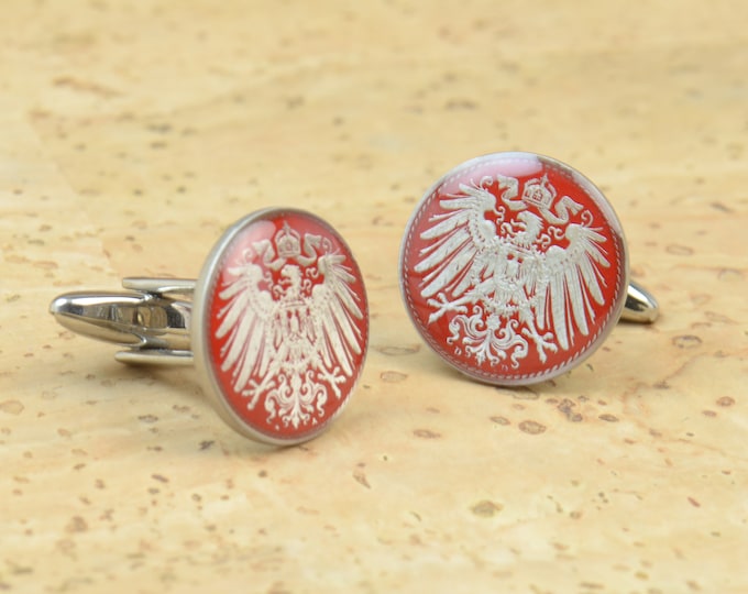 Men Cufflinks Germany enamel Coin.5 Pfennig Coin Collector Gifts,Dad Coin Gift,Upcycled,mens gift accessories jewelry