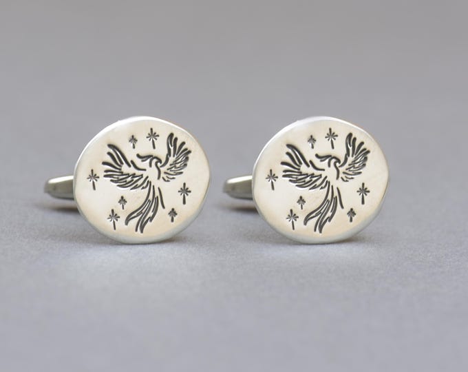 Phoenix sterling silver cufflinks.Men accessories,Cuff links-Recovering Cufflinks.Birds lovers Cufflinks