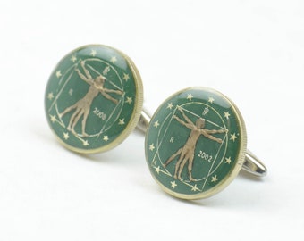 Cufflinks Vitruvian Euro Italy Coin Collector Gifts,Dad Coin Gift,Upcycled,mens gift accessories jewelry