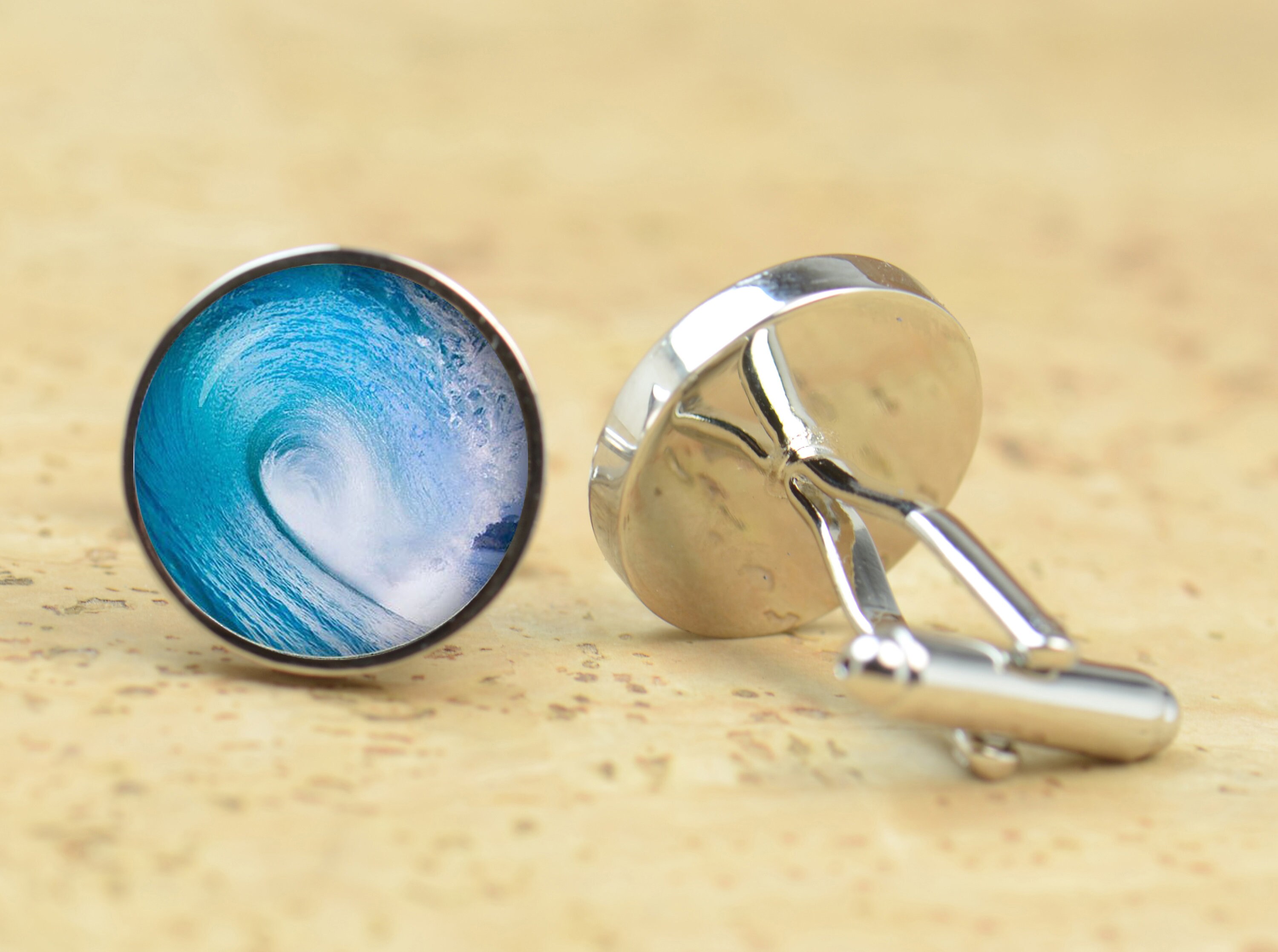 Wave Surf cufflinks sports cuff links gift idea accessories men women