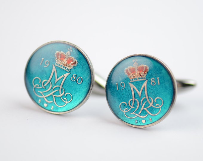 Denmark coin Cufflinks Coin Collector Gifts,Dad Coin Gift,Upcycled,mens gift accessories jewelry