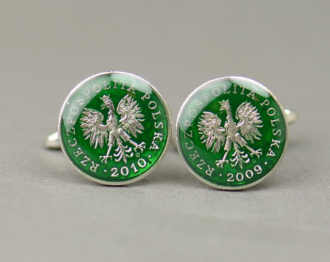 Enamel  Cufflinks-Poland Coin Coin Collector Gifts,Dad Coin Gift,Upcycled,mens gift accessories jewelry