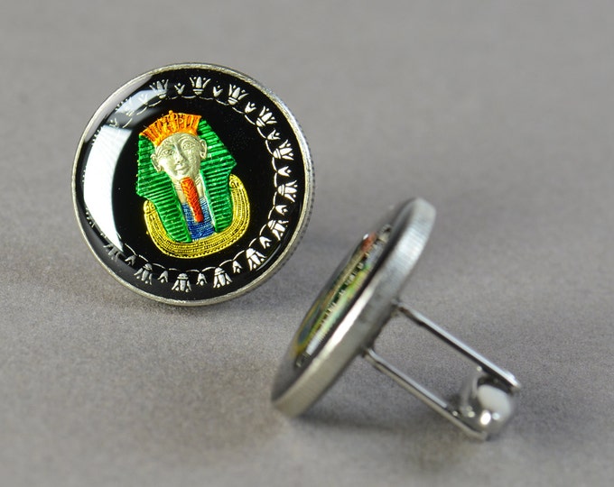 Cufflinks Egypt enamel Coin.Tutankamon.Big Size Coin Collector Gifts,Dad Coin Gift,Upcycled,mens gift accessories jewelry